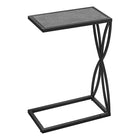 Monarch Specialties - 3305 Table D'Appoint - 25 po H/Fausse Pierre Grise/Metal Noir-Table d'appoint en forme de C avec une base qui peut être glissée sous les canapés pour plus de commodité