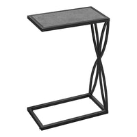 Monarch Specialties - 3305 Table D'Appoint - 25 po H/Fausse Pierre Grise/Metal Noir-Table d'appoint en forme de C avec une base qui peut être glissée sous les canapés pour plus de commodité