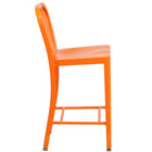 Tabouret à hauteur de comptoir de qualité commerciale pour l'intérieur / l'extérieur de 24 po en métal orange-Dossier à lattes vertical courbé