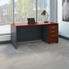Bush – Coquille de bureau de 66 po collection Westfield et classeur sur roulettes à 3 tiroirs, cerisier Hansen et gris graphite-L’ensemble comprend : Coquille de bureau de 66 po et classeur sur roulettes à 3 tiroirs (2 pour les fournitures, 1 tiroir-classeur)