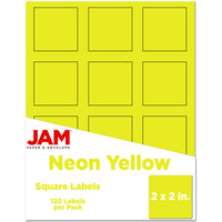 JAM Paper - Étiquettes pour produits et contenants carrées - 2 po x 2 po - jaune fluo - Paquet de 120-Emballage anglais seulement