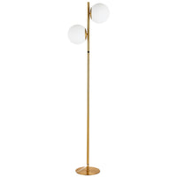 Dainolite - Lampe sur pied à incandescence contemporaine Folgar, 2 lumières, laiton vieilli et verre opale blanc-Laiton vieilli
