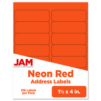 JAM Paper - Étiquettes d'adresse d'expédition rectangulaires - 1 1/3 po x 4 po - néon rouge foncé/orange - Paquet de 126-Emballage anglais seulement