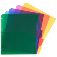 JAM Paper - Intercalaires en plastique à 5 onglets avec pochettes doubles - 9 3/4 x 11 1/2 po - Assortiment - 6 Ensembles/paquet - 5 Onglets/ensemble-Couleur : multicoloure | Intercalaires en plastique à 5 onglets avec pochettes