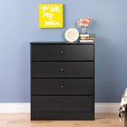 Prepac - Commode Astrid, 4 tiroirs, noir-Dimensions (po) : 36,25 haut. x 30 lar. x 16,5 prof.