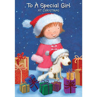 Carte de Noël, Special Girl, Fillette avec chien, Paquet de 18-Imprimé sur papier couché de première qualité