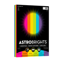 Astrobrights - Papier couverture 65lb - 8,5 po l x 11 po H - Fiesta - 6 couleurs - Paquet de 150-Dans ce paquet de 150 feuilles, vous obtiendrez 25 feuilles chacune de Fuchsia ardent, Orange cosmique, Jaune solaire, Vert terra, Bleu lunaire et Raisin gravité.