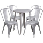 Table ronde de 24 po en métal avec 4 chaises de bistro, intérieur/extérieur, argenté [CH-51080TH-4-18CAFE-SIL-GG]-Table à café en métal