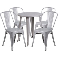 Table ronde de 24 po en métal avec 4 chaises de bistro, intérieur/extérieur, argenté [CH-51080TH-4-18CAFE-SIL-GG]-Table à café en métal