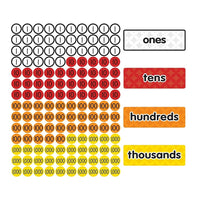 Dowling Magnets Magnet Math Magnetic Place Value Disks & Headings, Grade 1-3, 140 Pack-Des aimants lumineux à code couleur vous aident à démontrer des compétences critiques en matière de valeur de position sur votre tableau blanc