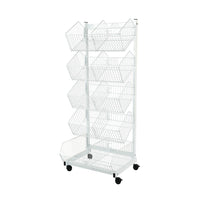 Can-Bramar – Présentoirs mobiles à 5 niveaux, 18 x 23 x 58 (po), blanc-Comprend 5 présentoirs paniers en fil métalliques avec séparateurs
