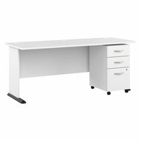 Bush Business Furniture - Bureau d'ordinateur 72 po l avec classeur mobile à 3 tiroirs Studio A - blanc/blanc-L'ensemble comprend : un bureau d'ordinateur 72 po L et un classeur mobile à 3 tiroirs