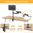 SHOPPINGALL Support extra haut entièrement ajustable pour double écran et ordinateur portable avec mât de 31,5 pouces pour ordinateur portable jusqu'à 17" Moniteurs jusqu'à 32" - SA-LH09L-Noir-[OPTIONS DE MONTAGE FLEXIBLES] Choisissez la pince en C (épaisseur max. 3,25"/82 mm) ou la méthode de l'œillet (épaisseur max. 2,36"/60 mm) pour un montage sûr. La boîte contient tous les éléments nécessaires au montage.