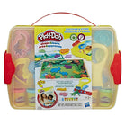 Play-Doh Crée et Apprends - Découvre et range-Inclut un outil Fabricatrucs junior avec rail, 8 étampes d'animal, 5 étampes de véhicules, 2 étampes de formes, un rouleau, un couteau, 3 napperons d'activités réversibles, 6 pots de pâte à modeler Play-Doh et Guide Moments complices