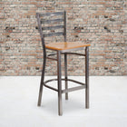 Tabouret de restaurant de la série HERCULES en métal à dossier échelle enduit transparent - siège en bois naturel-Assemblage soudé