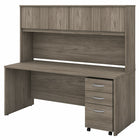 Bureau 72 po x 30 po avec huche et classeur mobile Studio C de Bush Business Furniture - hickory moderne/hickory moderne-L’ensemble comprend : un bureau 72L x 30P, une huche 72L et un classeur mobile à 3 tiroirs