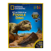 National Geographic - Trousse de fouille de dinosaure-Ce kit scientifique comprend: Une brique de creusement, un spécimen fossile, une réplique de dent T.rex, deux outils d’excavation, un guide d’apprentissage en couleur et une loupe. 
