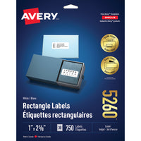 Étiquettes d’adresse blanches pour impression laser Easy Peel d’Avery, 2 5/8 x 1 po, paquet de 750 (5260)-Étiquette permanente