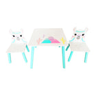 Danawares - Lama Table d'Activité avec 2 Chaises - Blanc/Vert Pale/Rose-Fabriqué en MDF E1 et en pin