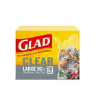 Glad à nœud facile - Sacs à ordures transparents  - 90 L - Paquet de 30-SACS À ORDURES TRANSPARENTS: Boîte de 30 grands sacs à ordures de Glad d’une capacité de 90 L.