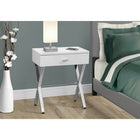 Monarch Specialties - 3262 Table D'Appoint - 24 po H/Blanc Lustre/Metal Chrome-Tiroir de rangement fermé avec poignée chromée