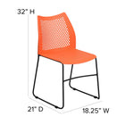 Chaise empilable orange HERCULES à dossier ventilé et à base traîneau enduite de poudre noire avec une capacité de 661 lb-Garantie à vie limitée sur le cadre