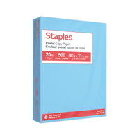 Staples – Papier à copies recyclé à 30 % - couleurs pastel - lettre - 8 1/2 po x 11 po - bleu - 500 feuilles-Avec ces couleurs, vos documents ne passeront pas inaperçus