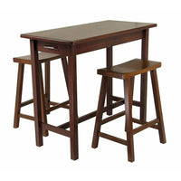 Winsome – Ensemble 3 pièces avec îlot de cuisine et tabourets à siège selle rembourré, fini noyer antique-Table-Îlot de cuisine avec 2 tabourets à siège selle