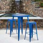 Flash Furniture – Ensemble avec table bistro et 2 tabourets sans dossier, int/ext, métal, bleu (CH31330B230SQBL)-Assemblage nécessaire