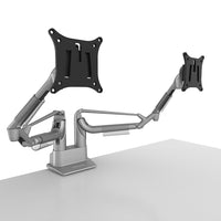 Kanto – Support de table double à amortisseurs à gaz DMS2000S pour deux moniteurs de 17 po à 32 po, argent-Deux bras articulés à amortisseurs à gaz permettent un positionnement facile de vos moniteurs