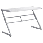 Monarch Specialties - 7372 Bureau 48 po L - Blanc/Metal Argent-Moderne bureau d'ordinateur avec une base en métal argenté au design unique en forme de « Z »