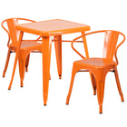 Flash Furniture – Ensemble avec table et 2 sièges à bras ajourés, intérieur/extérieur, métal, orange (CH31330270OR)-Orange/métal, caoutchouc