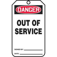Étiquettes de sécurité, Danger; Out of service, SAU626, 25/paquet-Langue : anglais