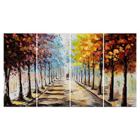 Designart – Paysage de forêt imprimé sur une toile, allons-nous promener, 4 panneaux (PT3501-271)-Impression