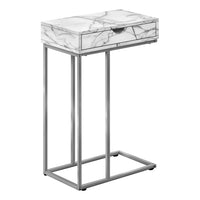 Monarch Specialties - 3772 Table D'Appoint - 25 po H/Marbre Blanc/Metal Argent-Table d'appoint en forme de C avec une base qui peut être glissee sous la plupart des canapes et des chaises pour garder les objets a proximite lorsque vous êtes assis