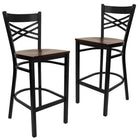Flash Furniture - Tabouret de bar de la série HERCULES en métal noir et dossier ''X'' -  Siège en bois d'acajou-Conception du dossier en "X"