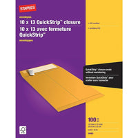 Staples - Enveloppes kraft pour catalogue avec fermeture QuickStrip, 10 x 13 po, 24lb, brun, boîte de 100-Idéales pour l'envoi de catalogues, livrets, brochures et documents de plusieurs pages