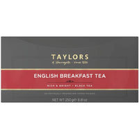 Thé à l'anglaise Taylors of Harrogate, 100 sachets (250 g)-Le thé classique Taylors of Harrogate English Breakfast est un mélange spécial de thés provenant des régions productrices de thé les plus célèbres au monde. Le goût est corsé, riche et rafraîchissant, ce qui en fait le thé idéal à déguster non seulement au petit-déjeuner, mais à tout moment de la journée.