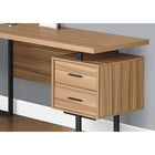 Monarch Specialties - 7612 Bureau 70 po - Faux Bois Pale/Metal Noir/Face L/R-2 petits tiroirs et 1 grand tiroir classeur suspendu avec des poignées noires, des coulisses en métal et des intérieurs finis