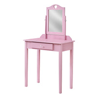 Monarch Specialties - 3328 Vanité - Bureau - Organisateur - Mettre La Table - Bois - Rose-Style contemporain au fini rose lisse ajoute du charme à la chambre d'une fille