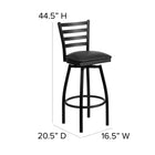 Flash Furniture – Tabouret de bar pivotant HERCULES en métal noir, dossier à traverses horizontales, assise en vinyle noir-Cadre en acier de calibre 16