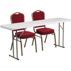 Flash Furniture – Table d’enseignement pliable de 72 po avec 2 chaises empilables à dossier couronne, granite blanc (RB18721)-L’ensemble comprend une table d’enseignement rectangulaire et deux chaises