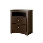 PrepacMC – Grande table de chevet à 2 tiroirs avec tablette ouverte de la collection Fremont, 28 po, expresso-Tiroirs sur glissières en métal avec butées de sécurité intégrées