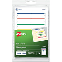 Avery - Étiquettes permanentes pour chemises de classement, 3 1/2 po x 1/3 po, couleurs variées, paq./70 (2329)-Faites ressortir les chemises de dossiers avec un look professionnel. Ces étiquettes comportent une bande de couleur accrocheuse en haut pour vous aider à trouver encore plus facilement le dossier que vous recherchez et sont parfaites pour le codage couleur.