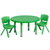 Flash Furniture – Ensemble avec table d’activités ronde réglable de 33 po et 2 chaises d’école empilables, vert-Ensemble de table multi-usages pour enfants
