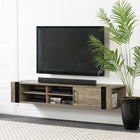 South Shore - Munich - Console média murale - Chêne vieilli - 75 po-Trou passe-fil : La gestion du filage est facilitée grâce au pratique trou passe-fil. Aucun câble disgracieux ne traîne maintenant!