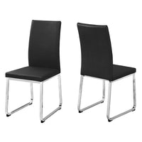 Monarch Specialties - 1092 Chaise - Simili-Cuir Noir/Chrome - Paquet de 2-Chaise de salle à manger