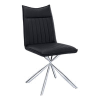 Monarch Specialties - 1213 Chaise - Simili-Cuir Noir/Chrome - Paquet de 2-Ensemble de 2 chaises de salle à manger sans accoudoirs au design chic et moderne accentué par des pieds métalliques évasés au fini chromé qui se croisent pour former un design unique en étoile