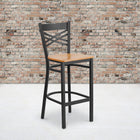 Flash Furniture - Tabouret de bar de la série HERCULES en métal noir et dossier en ''X'' -  Siège en bois naturel-Assemblage soudé