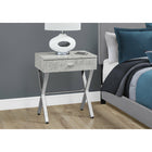 Monarch Specialties - 3264 Table D'Appoint - 24 po H/Gris Cimente/Metal Chrome-Tiroir de rangement fermé avec poignée chromée